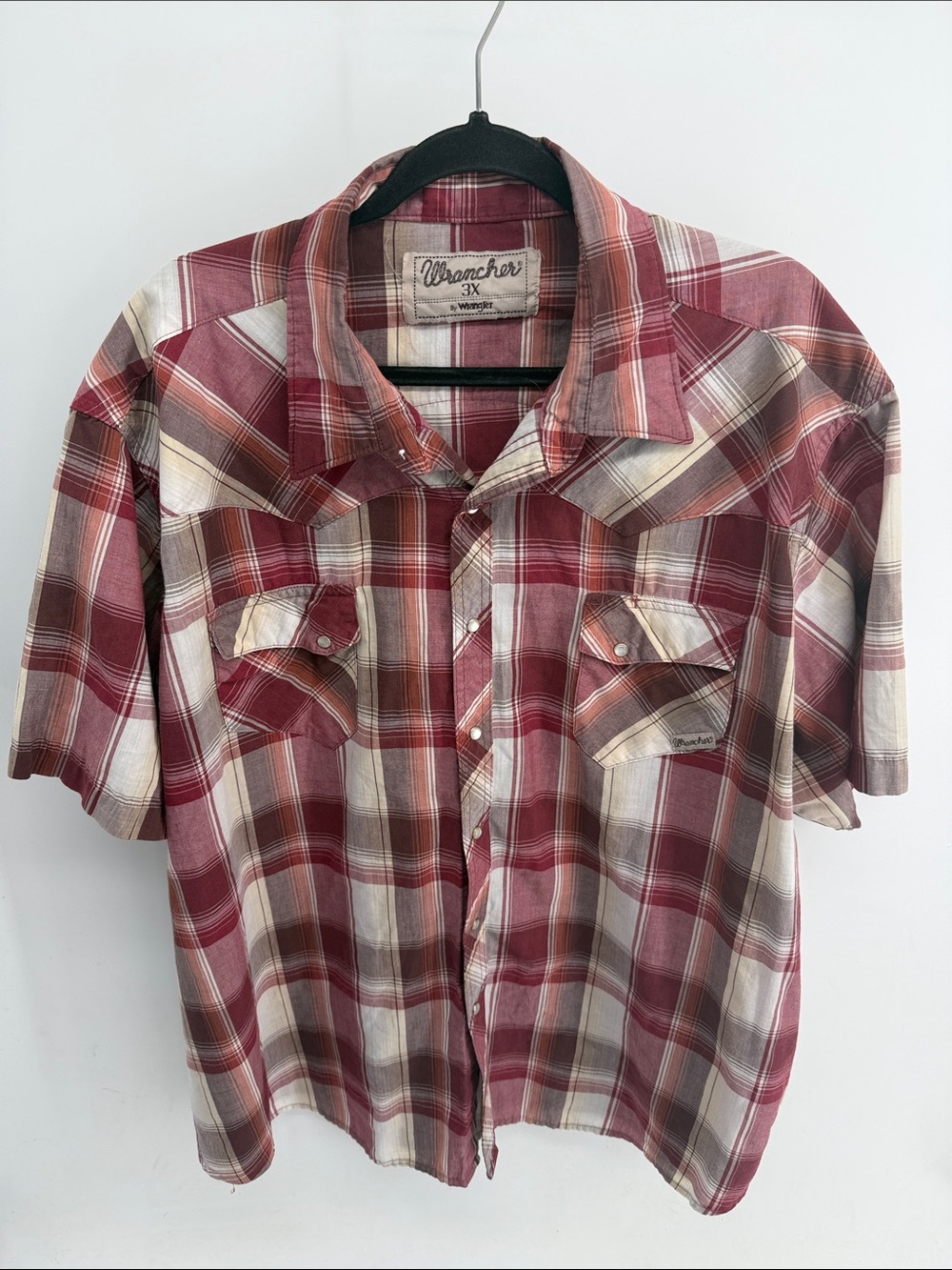 Wrangle Wrancher plaid short sleeve pearl snap western cowboy rodeo shirt sz 3X